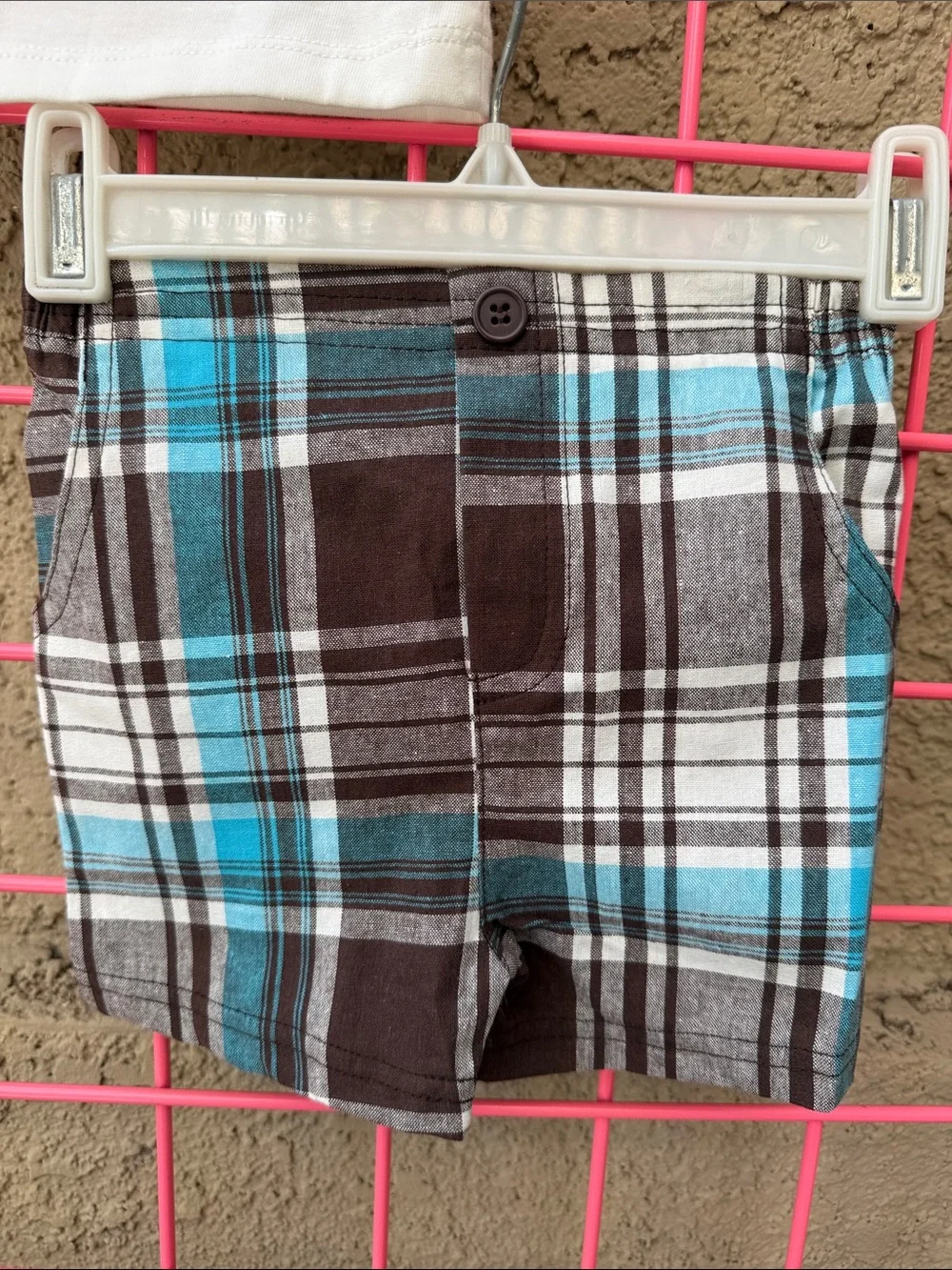 New Vintage rebels cream Tank Top & Brown/Blue Plaid Shorts 'Monkey Business'